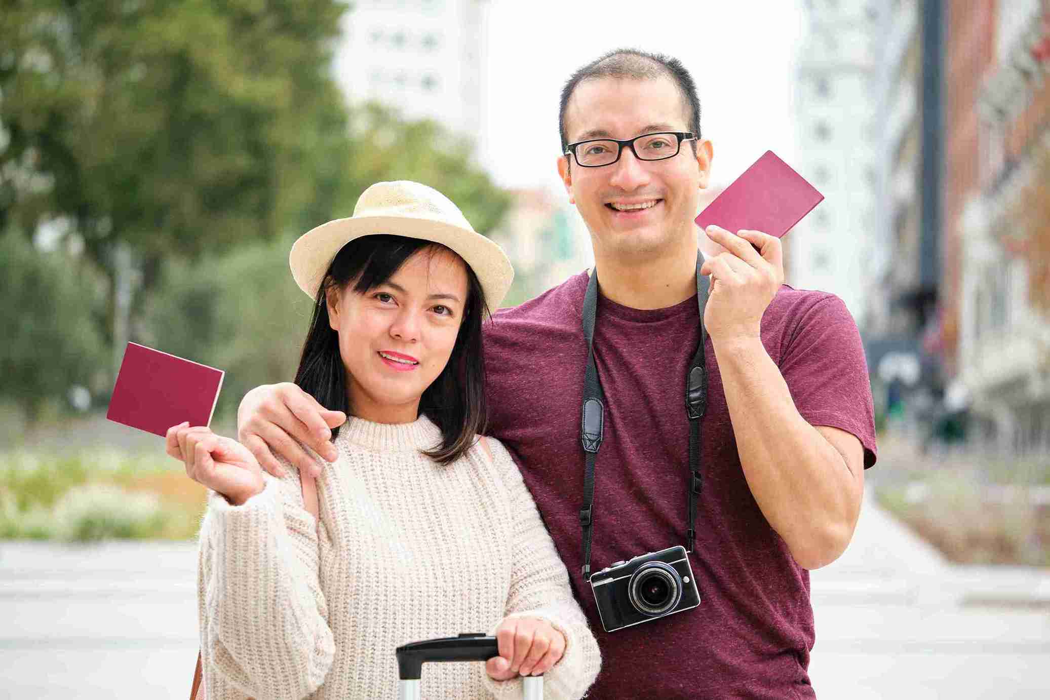 Happy couple ready for adventure.